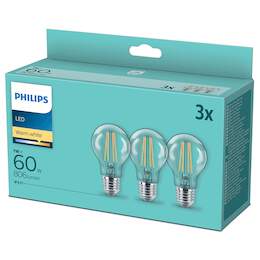 1265507 - LED Classic 60 W E27 806lm WW klar warmweiß 3-er Pack